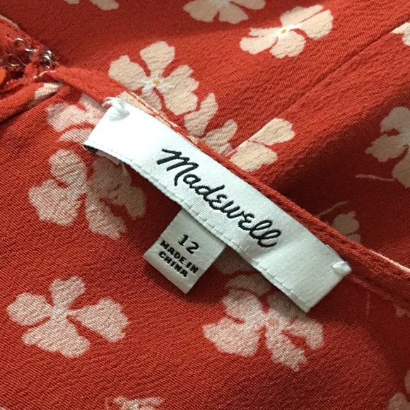 Madewell Red Button-Front Tie-Sleeve Retro Dress in Happy Hibiscus - Picture 8 of 8